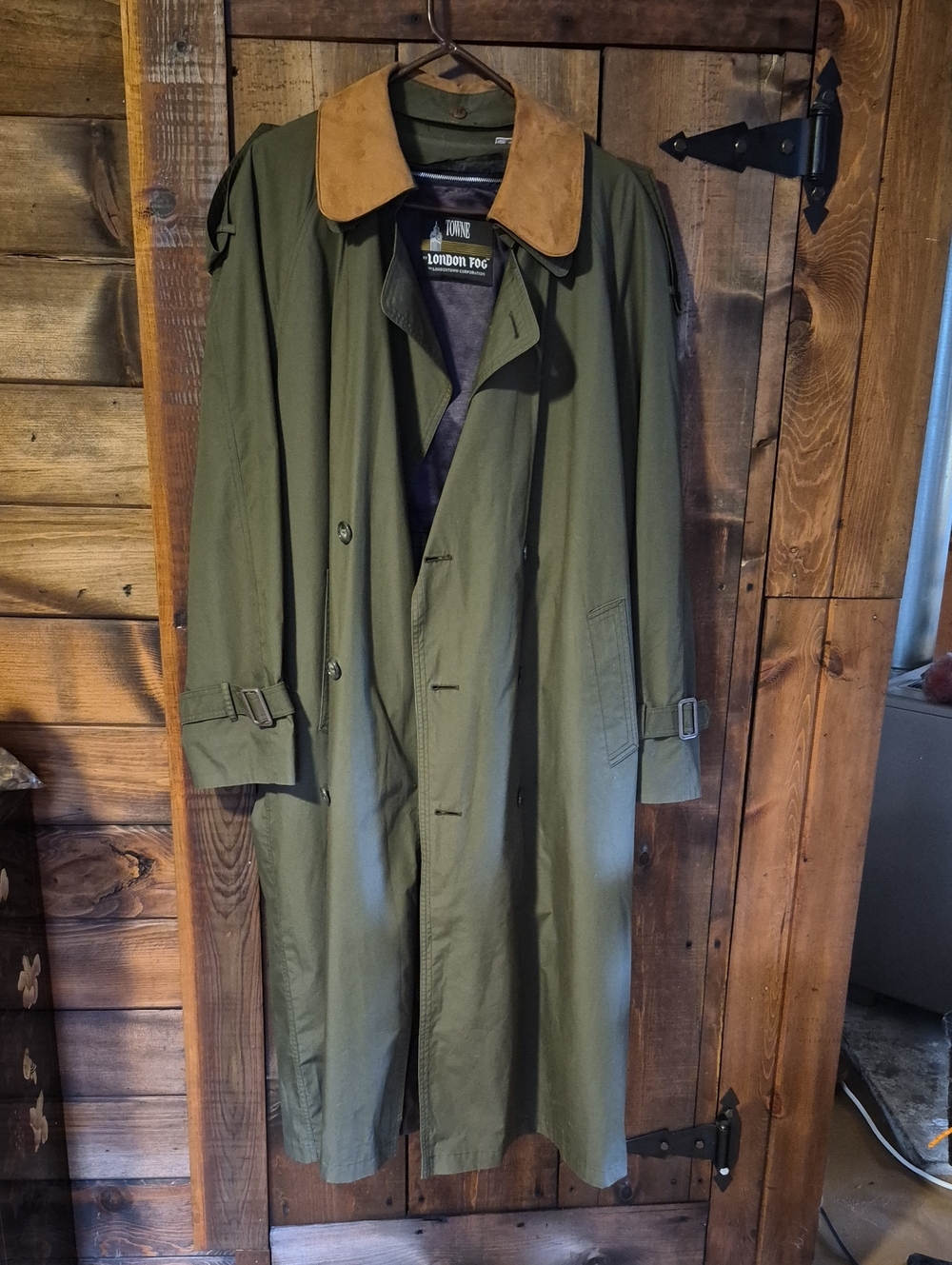 London Fog Olive Trench Coat with Brown Collar